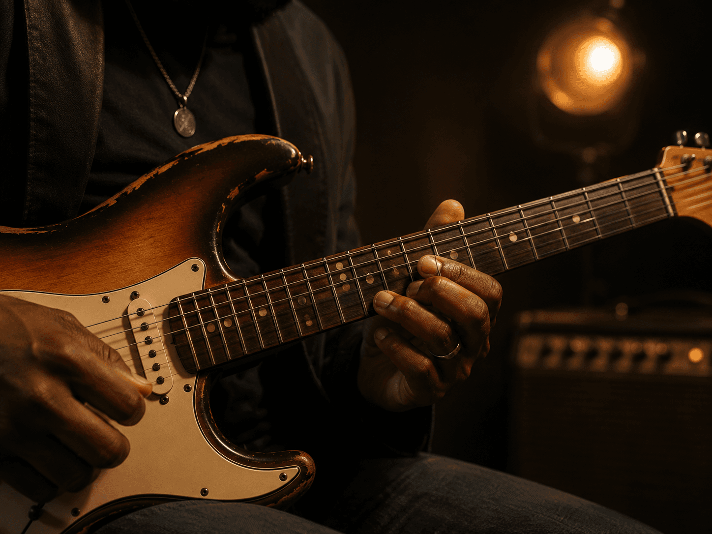 Guitarist playing a Stratocaster